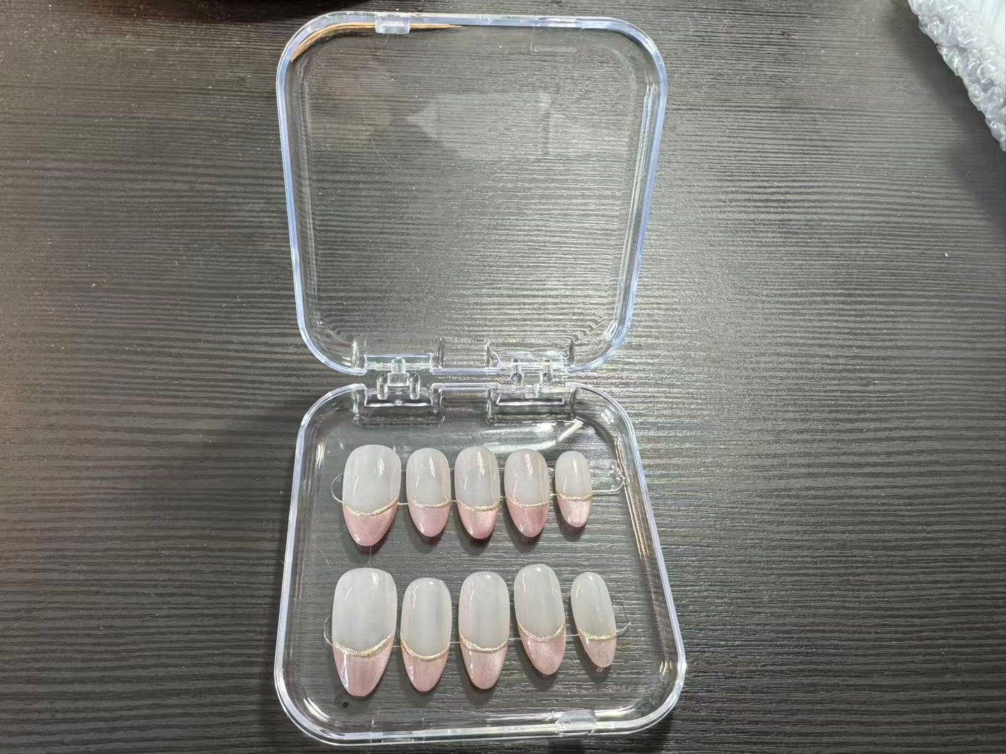 French Ombre Pink Press-On Nails with Gold Accent (Set of 10)