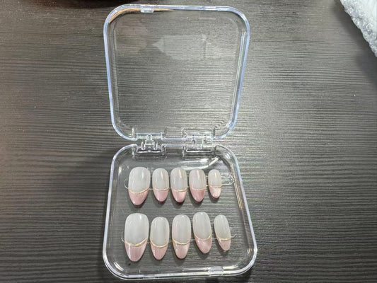 French Ombre Pink Press-On Nails with Gold Accent (Set of 10)